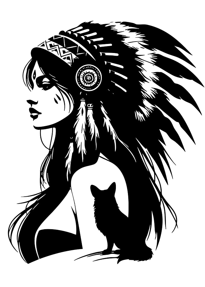 Native American Woman with Fox Silhouette