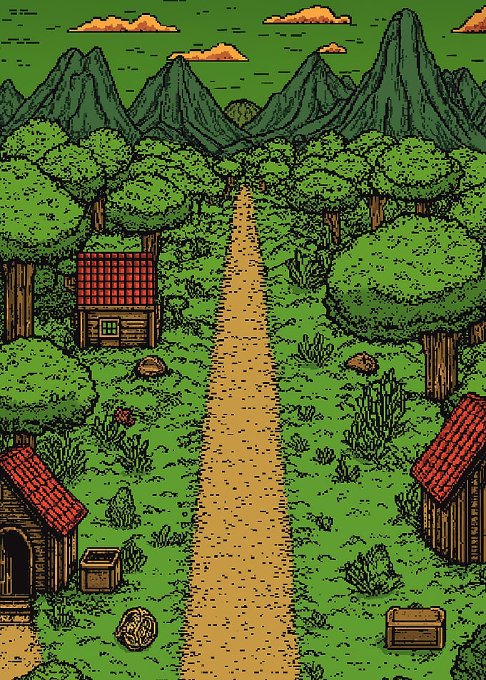 Pixel Art Forest Village Landscape