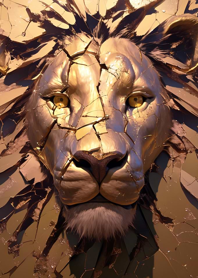Golden Lion Head with Cracks