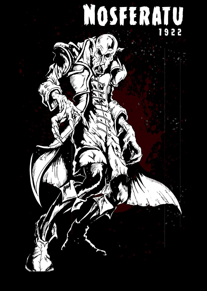 Nosferatu 1922 Black and White Illustration