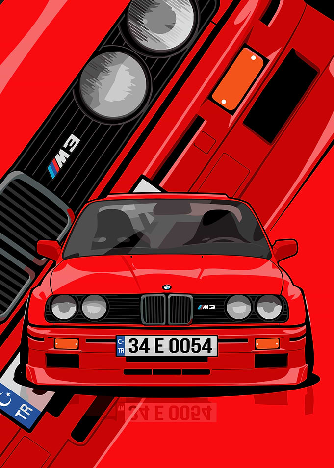 Red BMW M3 E30 Illustration