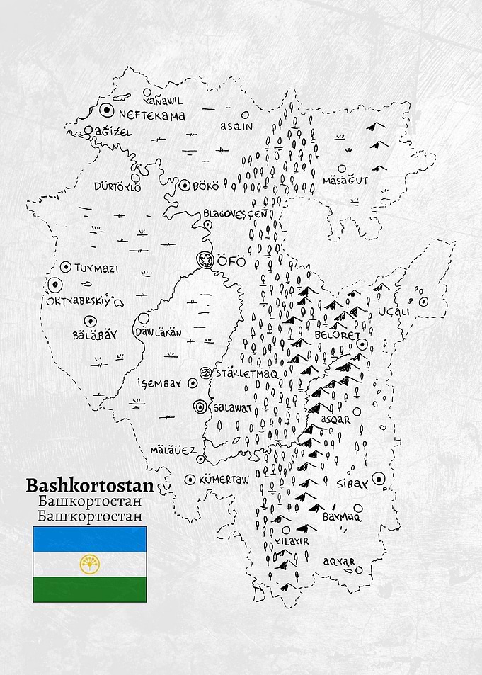 Handdrawn Map of Bashkortostan
