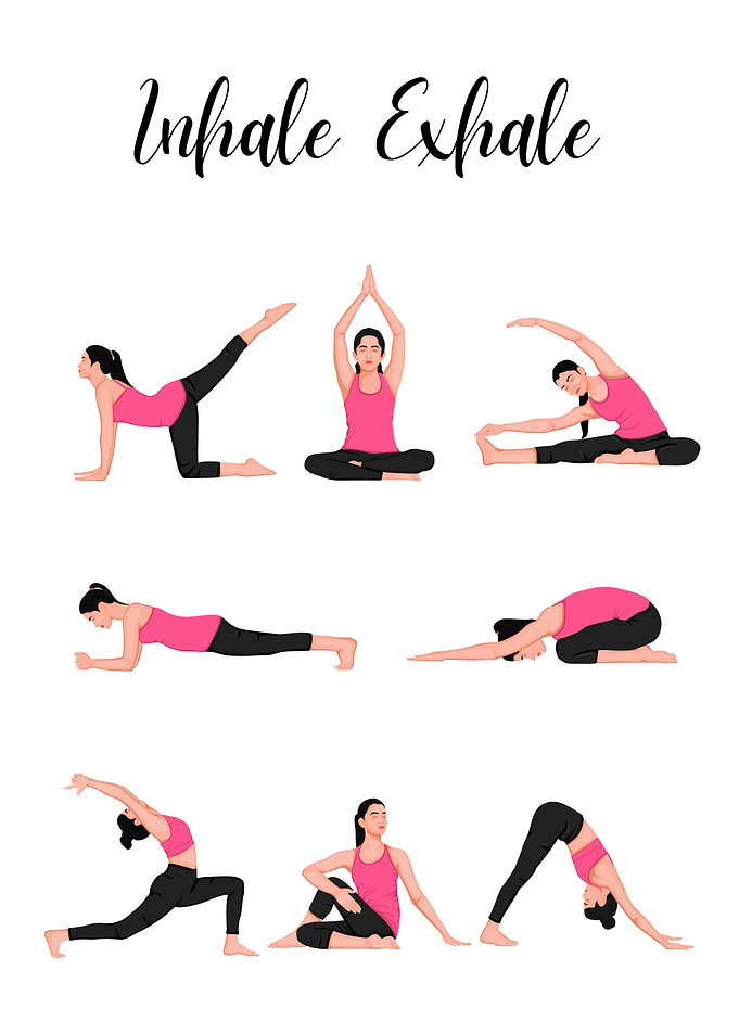 Yoga Poses Inhale Exhale Illustration