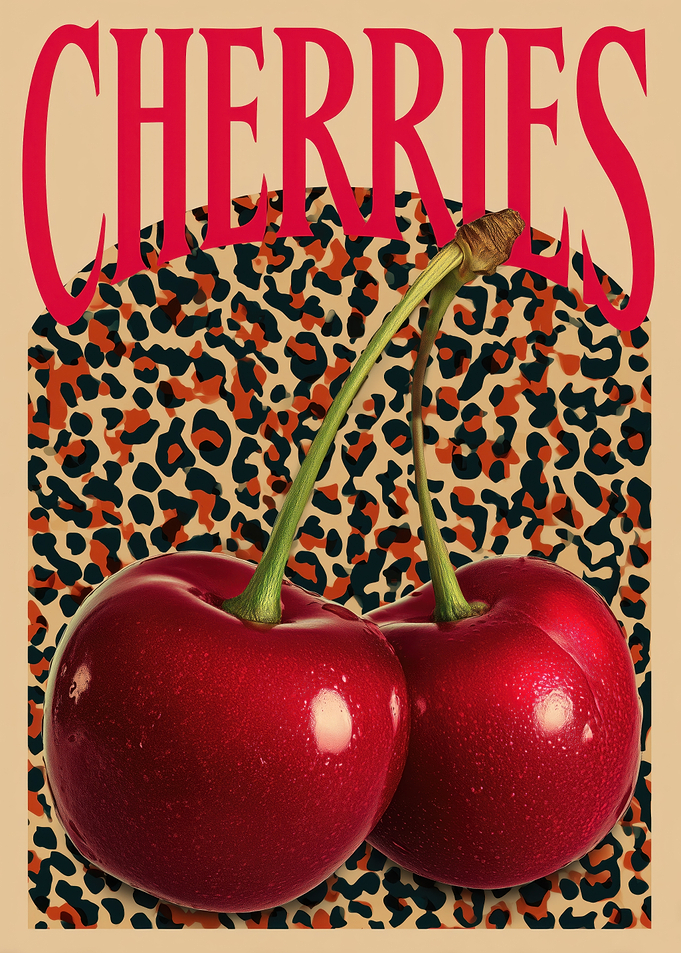 Cherries with Leopard Print Background