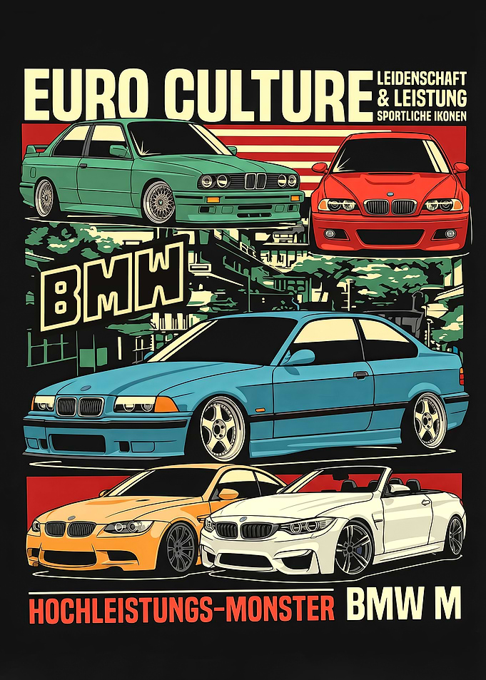 Euro Culture BMW Car Collage poster