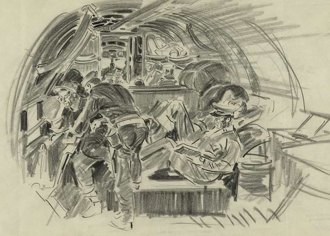 World War II Submarine Interior Sketch