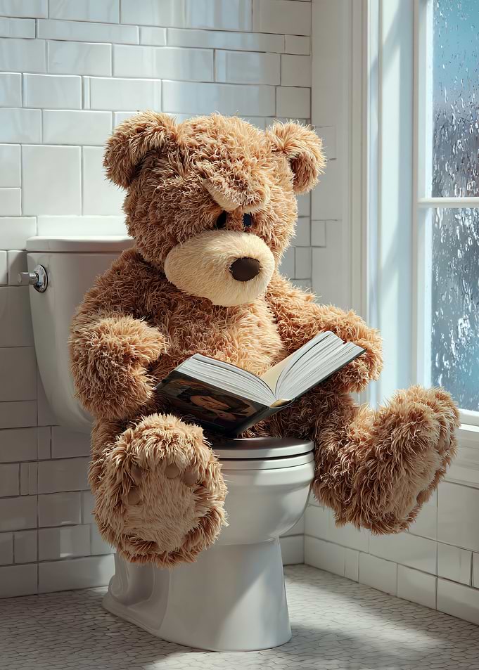 Teddy Bear Reading on Toilet