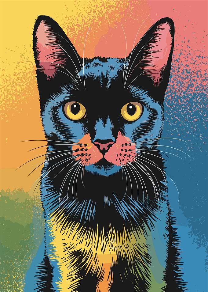 Colorful Black Cat Portrait