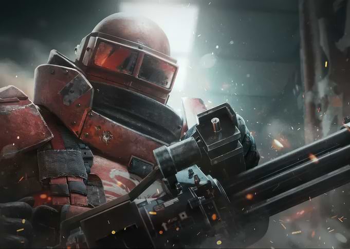 Heavily Armored Soldier with Minigun