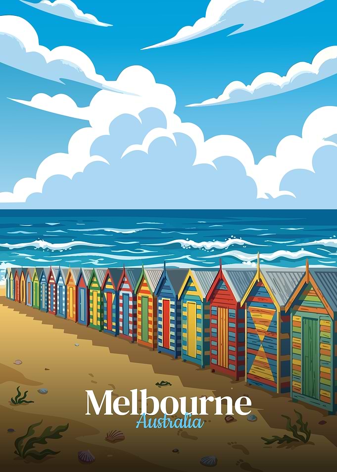 Melbourne Australia Beach Huts Illustration