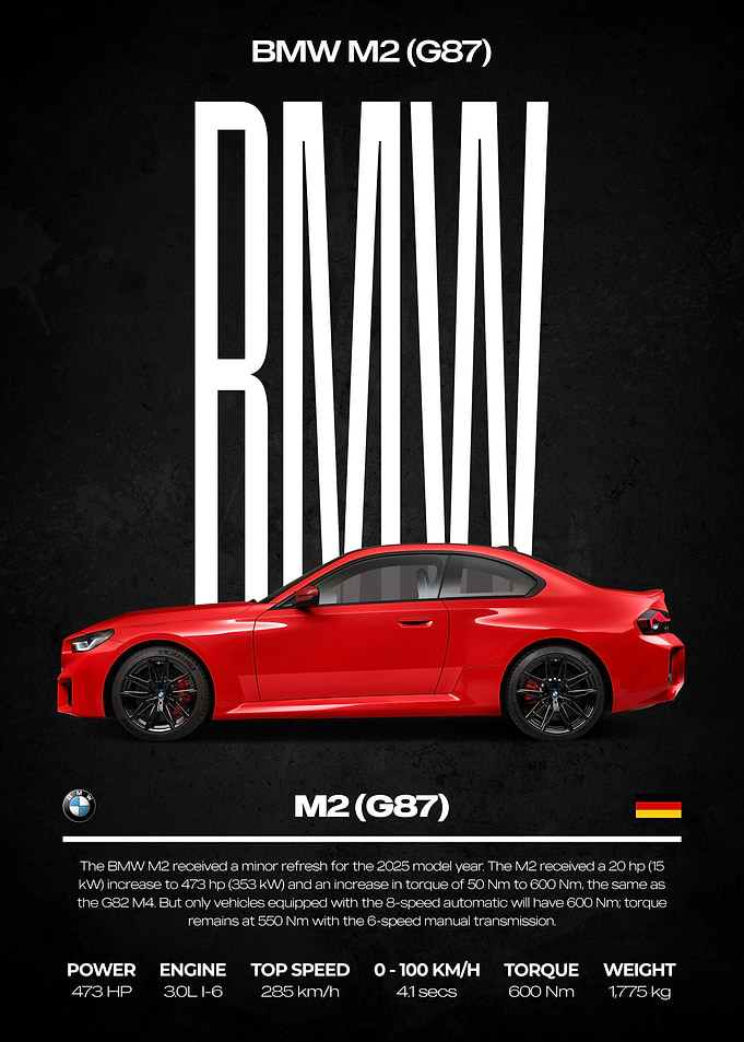 BMW M2 (G87) Red Car Poster