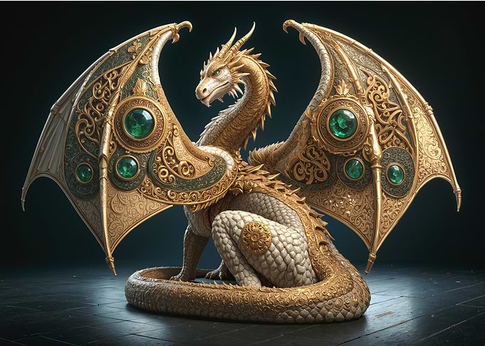 Ornate Golden Dragon with Emeralds