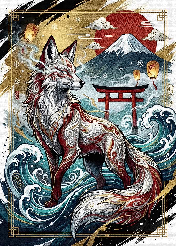 Kitsune Spirit with Mount Fuji