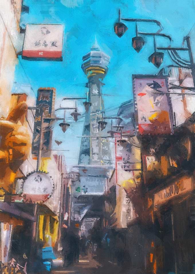 Shinsekai - Osaka street scene painting