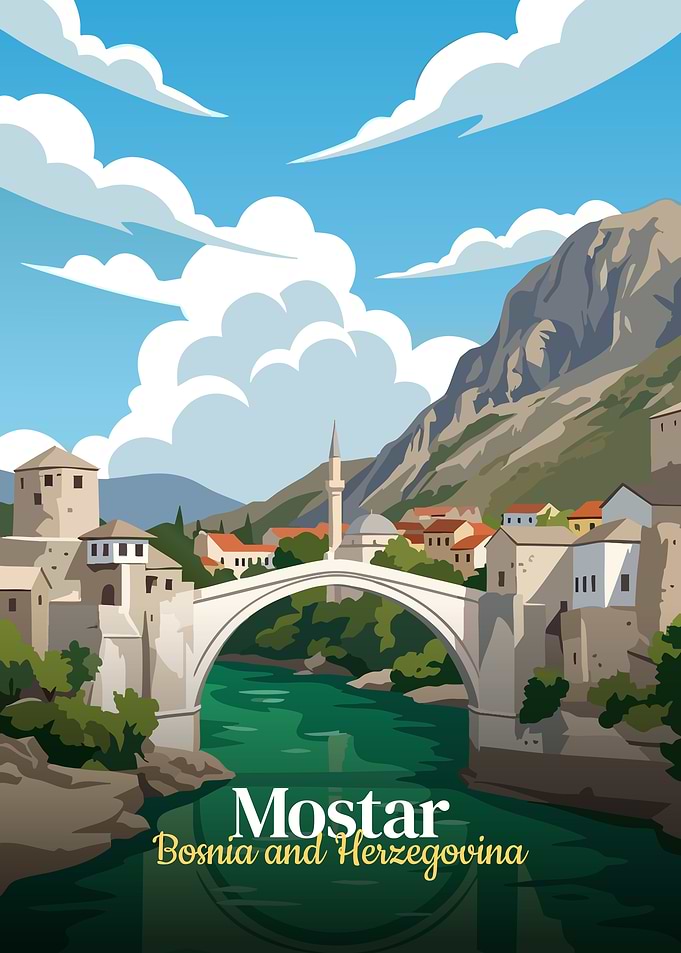 Mostar, Bosnia and Herzegovina Travel Poster