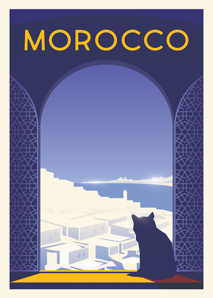 Morocco Travel Poster with Cat
