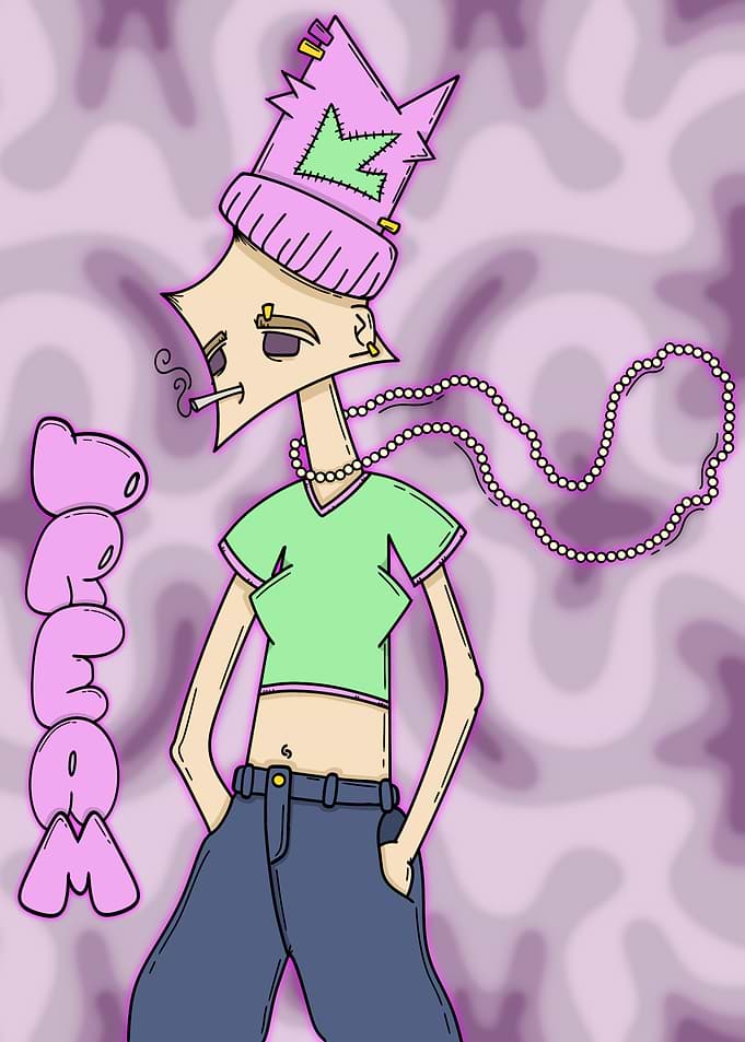 Cartoon Character with Crown and Cigarette