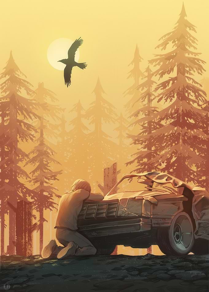 Despair by a Wrecked Car