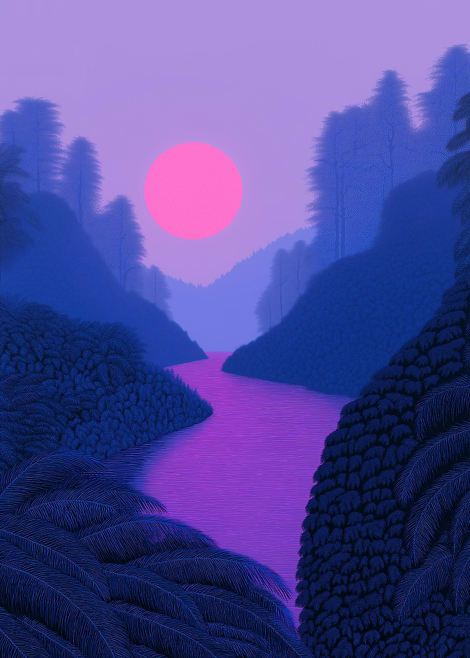 Pink Sun Over Purple River