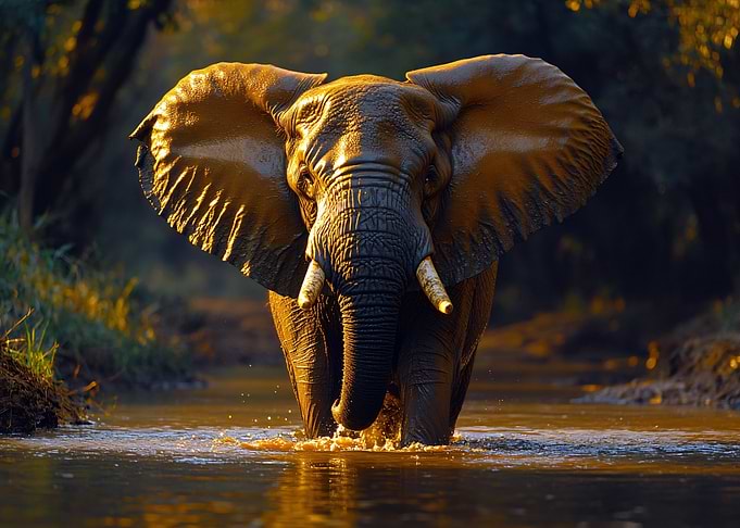 Elephant wading through water