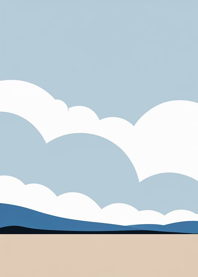Minimalist Landscape with Clouds and Hills