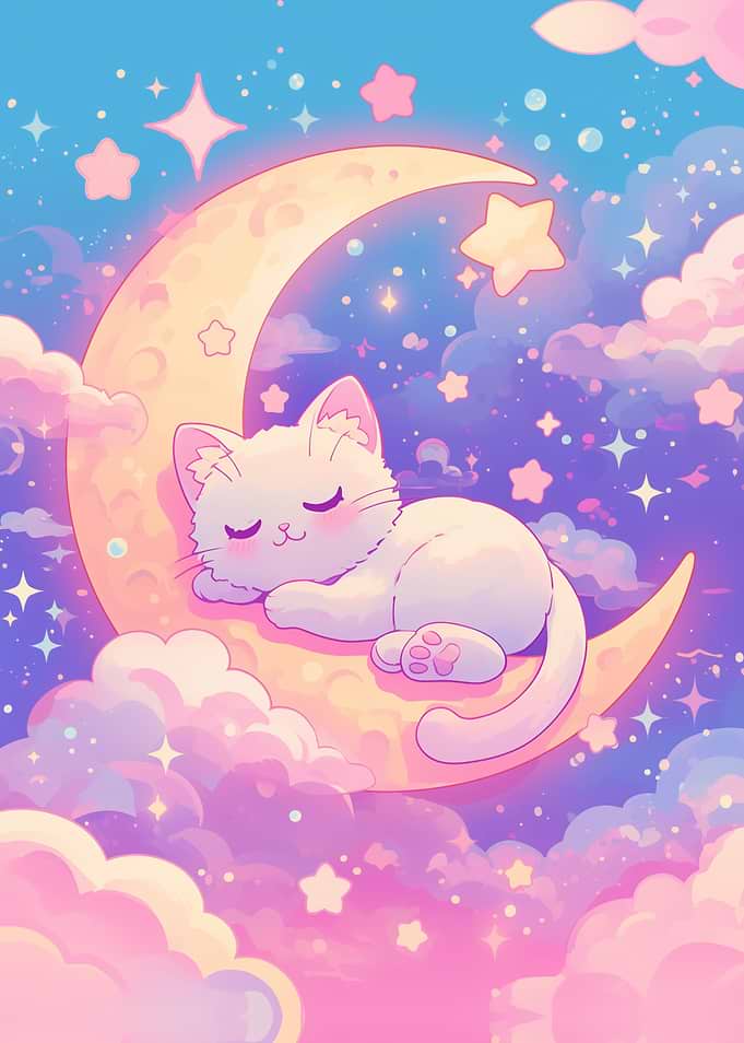 Moon And Sun: Cute Cat SUN Sleeping on Moon