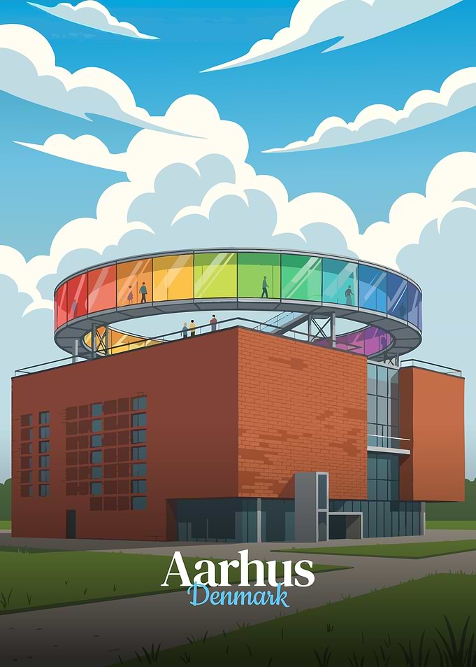 Aarhus Denmark Rainbow Panorama Illustration