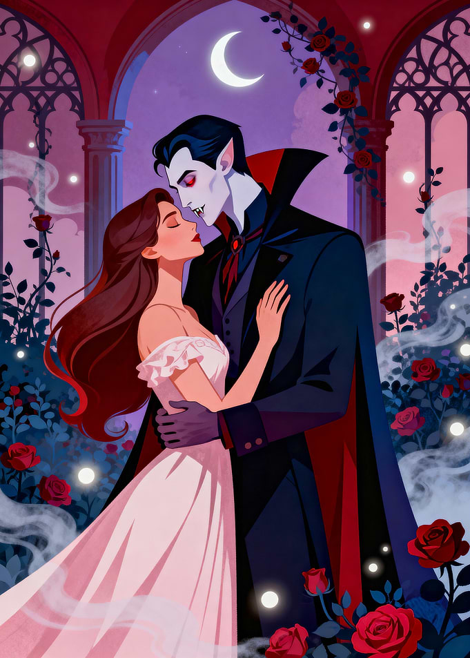 Vampire and Woman Embrace