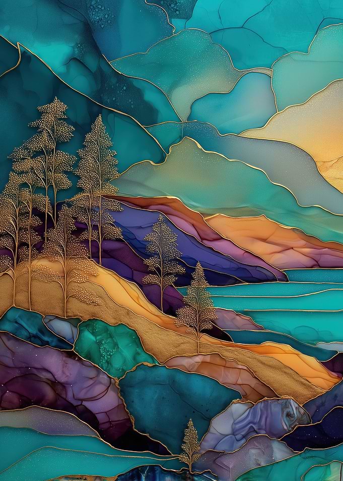 Abstract Landscape with Golden Trees