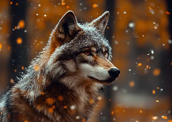 Wolf in Winter Snowfall Portrait
