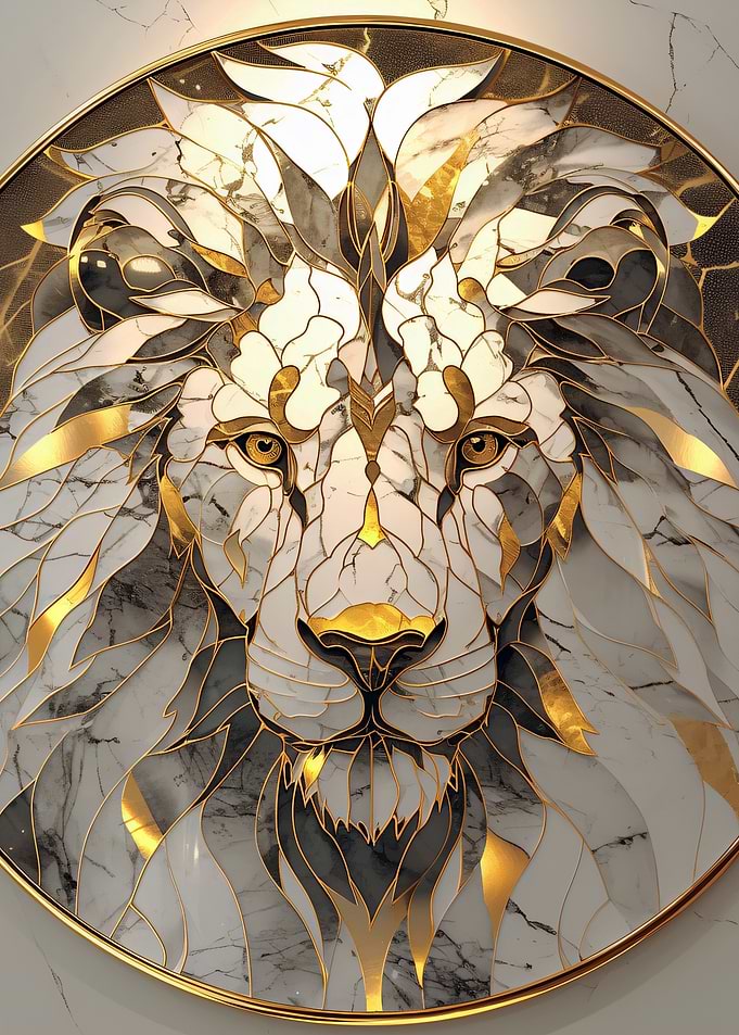 Lion Marble and Gold Art