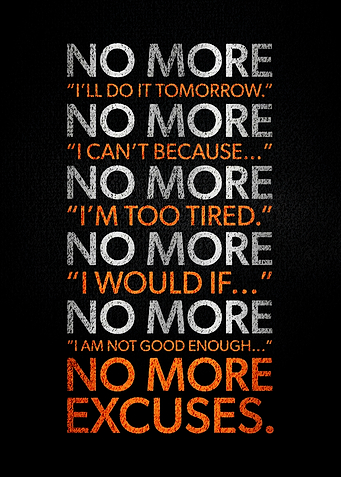 No More Excuses Motivational Text Art