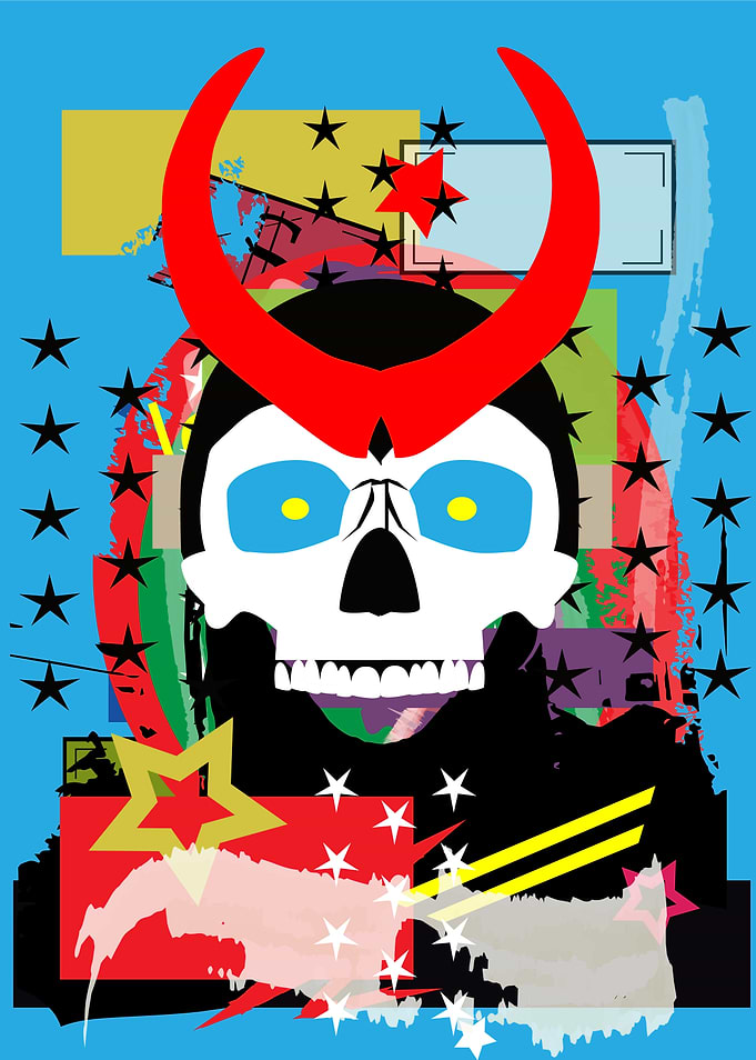 Abstract Skull with Horns and Stars