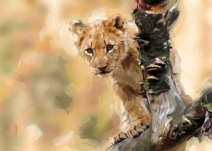 Lion Cub in Tree Painting