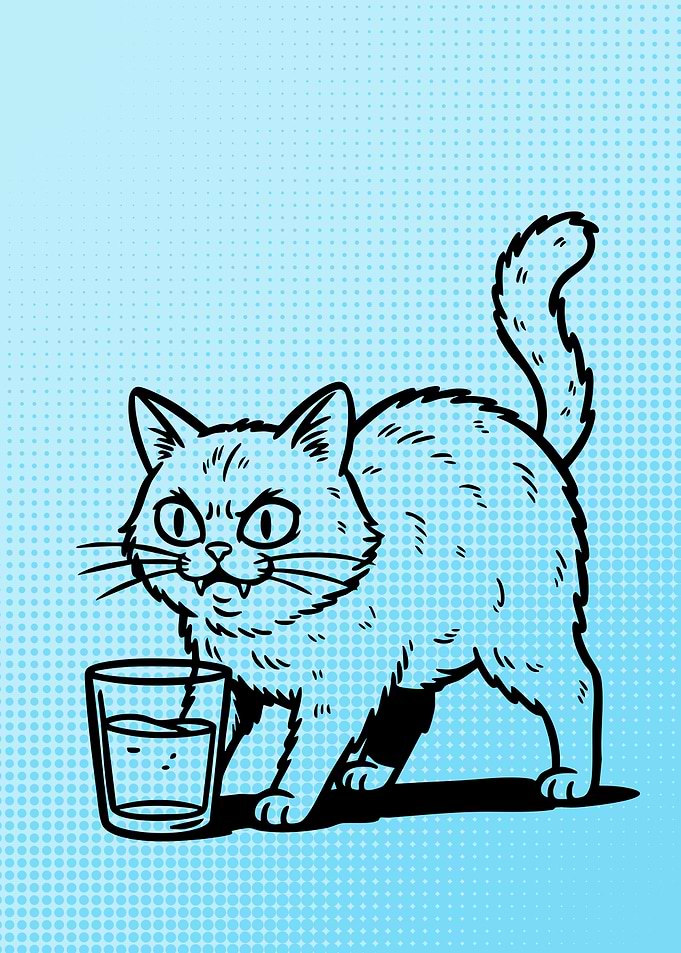 Cartoon Cat with Water Glass