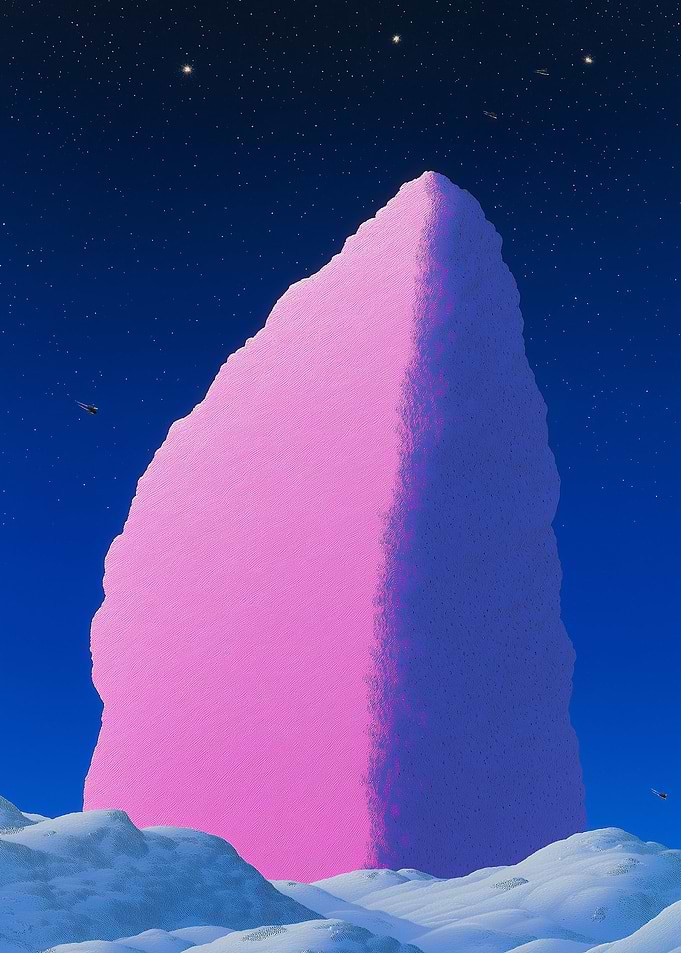 Pink Monolith on Snowy Landscape