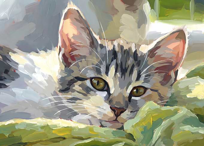 Cute Kitten Portrait Painting
