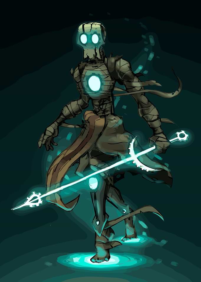 Glowing Mummy Warrior with Crescent Blade