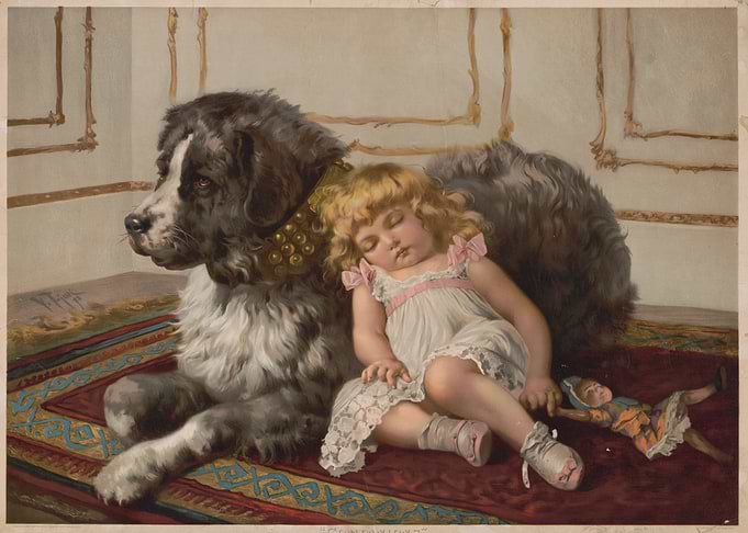 Sleeping Child with Dog Painting