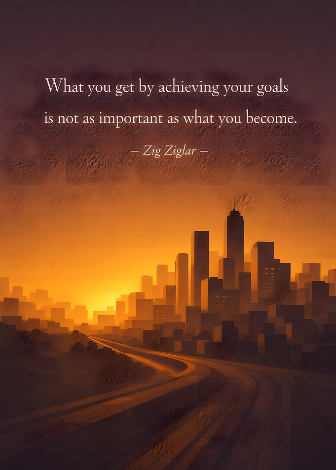Inspirational Quote over Cityscape at Sunset