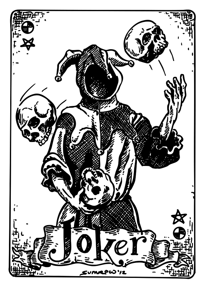 Joker Playing Card with Skulls