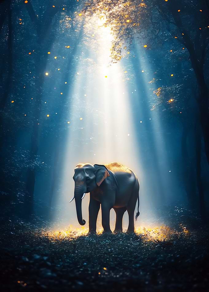 Elephant in a mystical forest