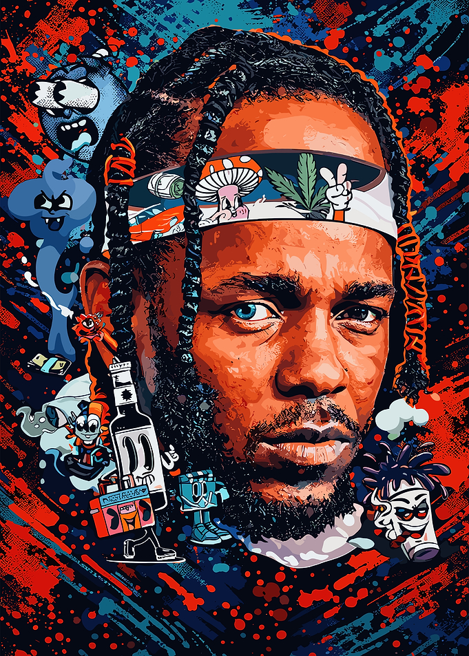 Kendrick Lamar Portrait with Cartoon Elements