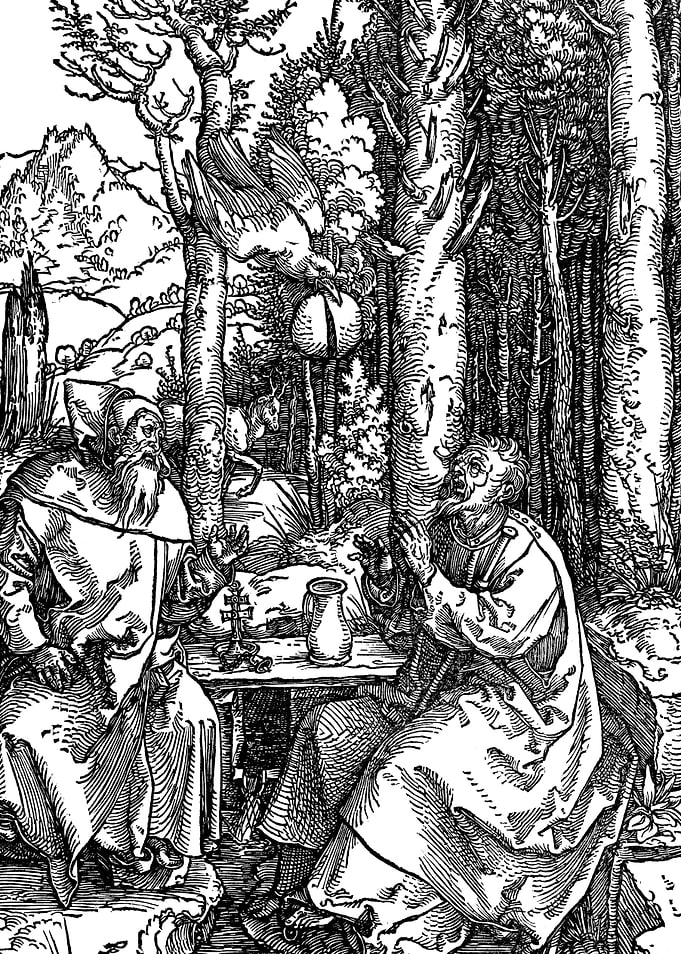 The Visit of Saint Anthony to Saint Paul the Hermit Albrecht Durer Engraving