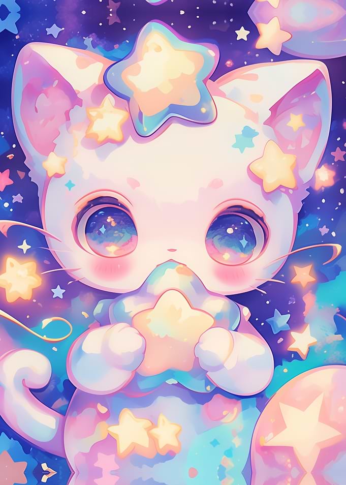 Moon And Sun: Cute Starry Cat SUN with Star