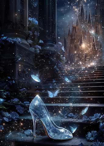 Cinderella's Glass Slipper on Stone Steps