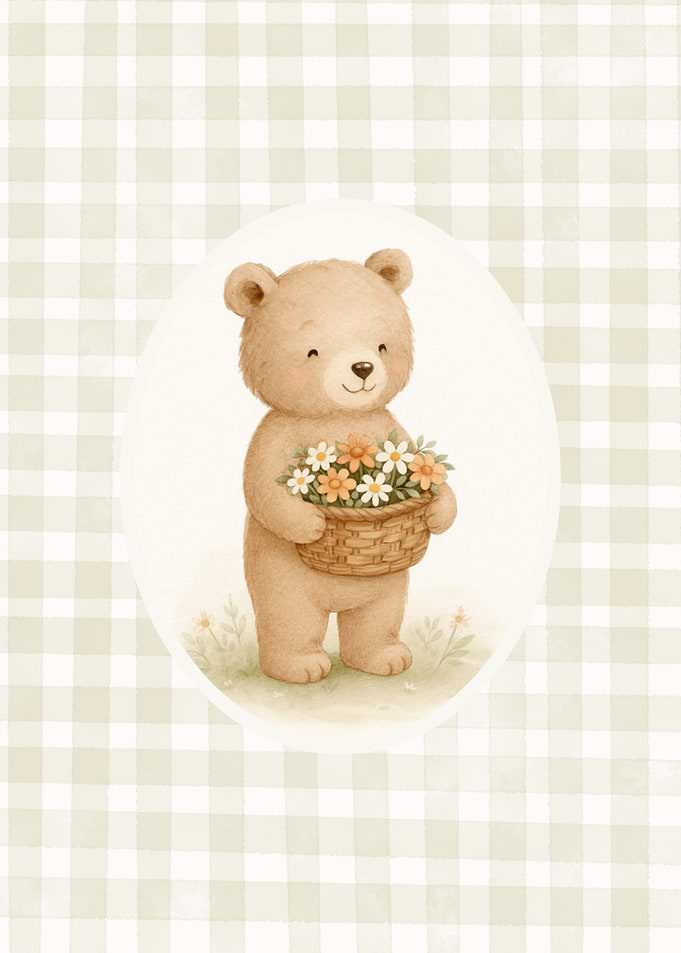 Cute Bear with Flowers Illustration