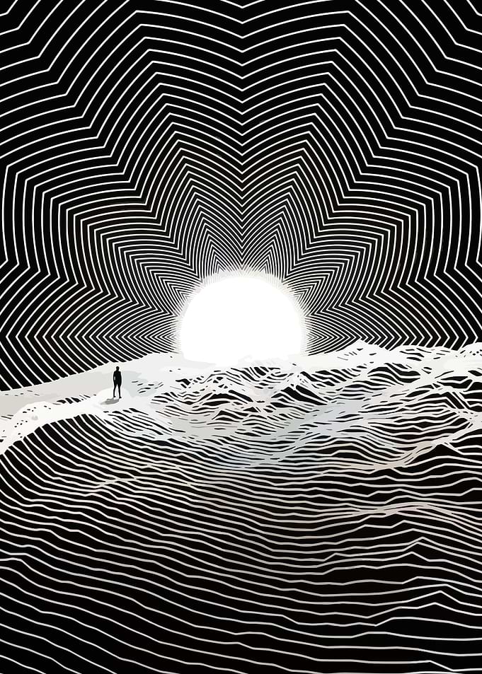 Monochrome Abstract Landscape with Figure