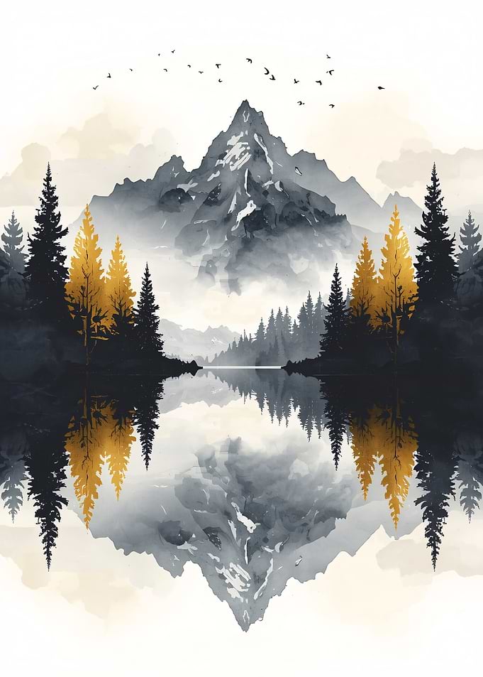 Mountain and Forest Tranquil Lake Reflection