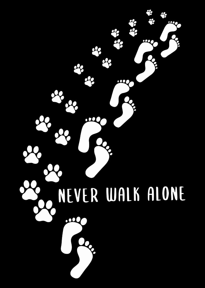 Never Walk Alone Poster, Footprints & Pawprints Wall Art, Companion Animal Decor Print
